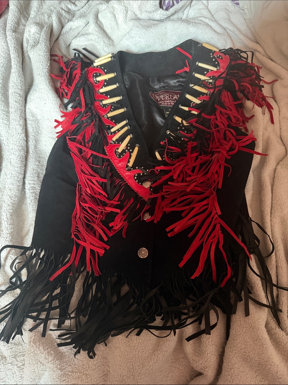 Everlast Black Suede Fringe Vest with Red Accents